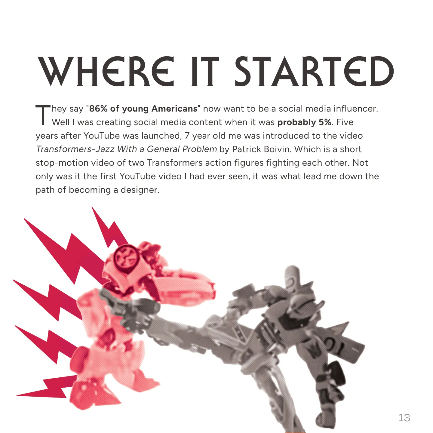 Booklet right page: Where it started, with a red Transformers figure
