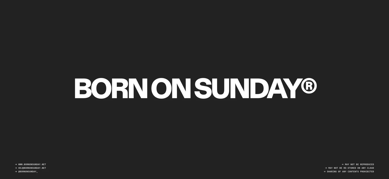 The BORN ON SUNDAY® wordmark on black, the cover of the master deck.