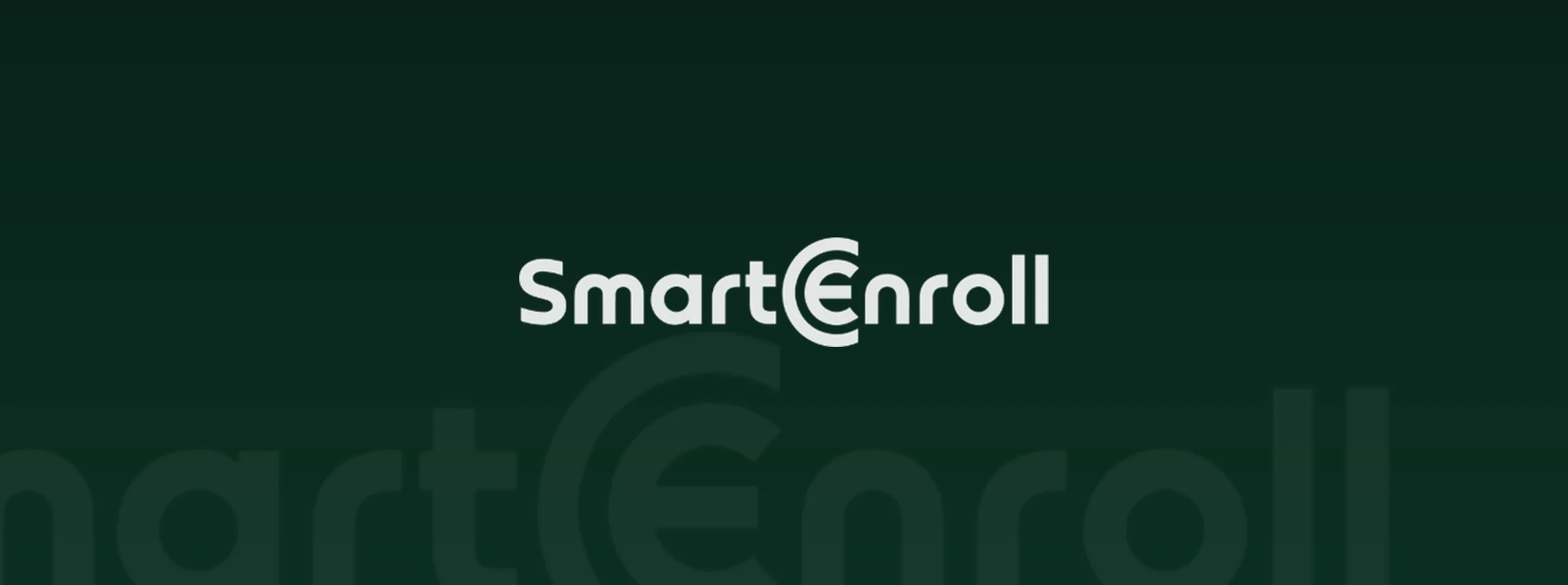 The SmartEnroll wordmark centred on a deep emerald field.