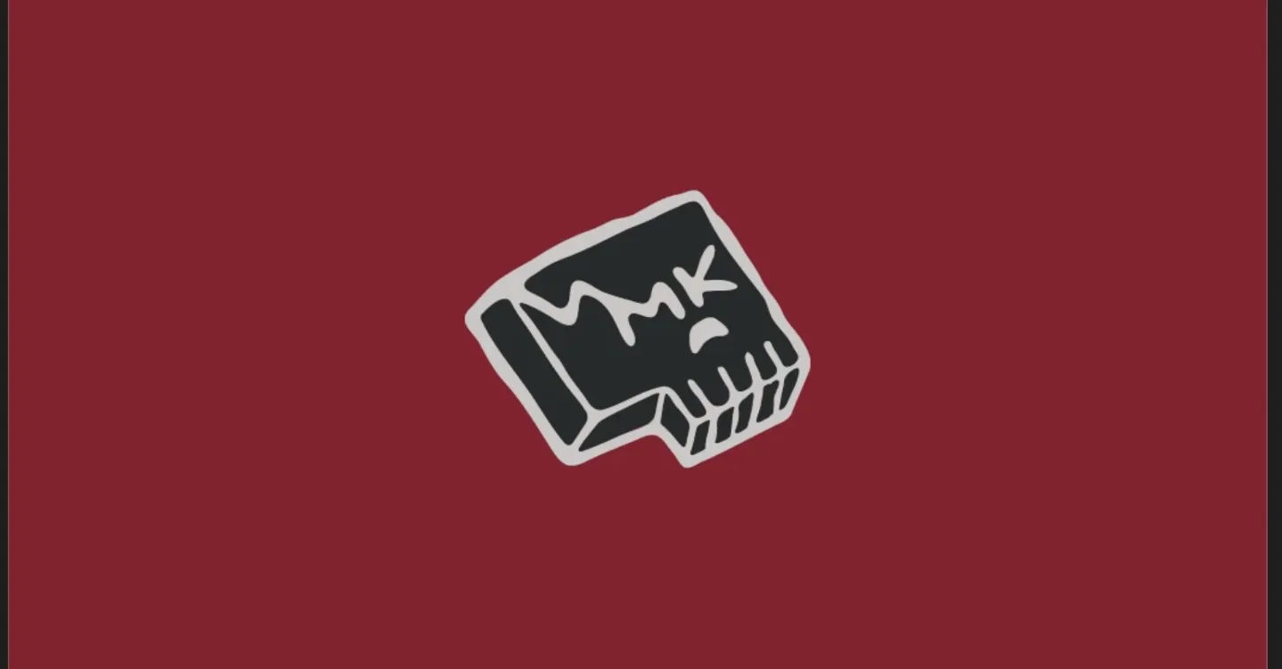 The MK skull-key mark on maroon