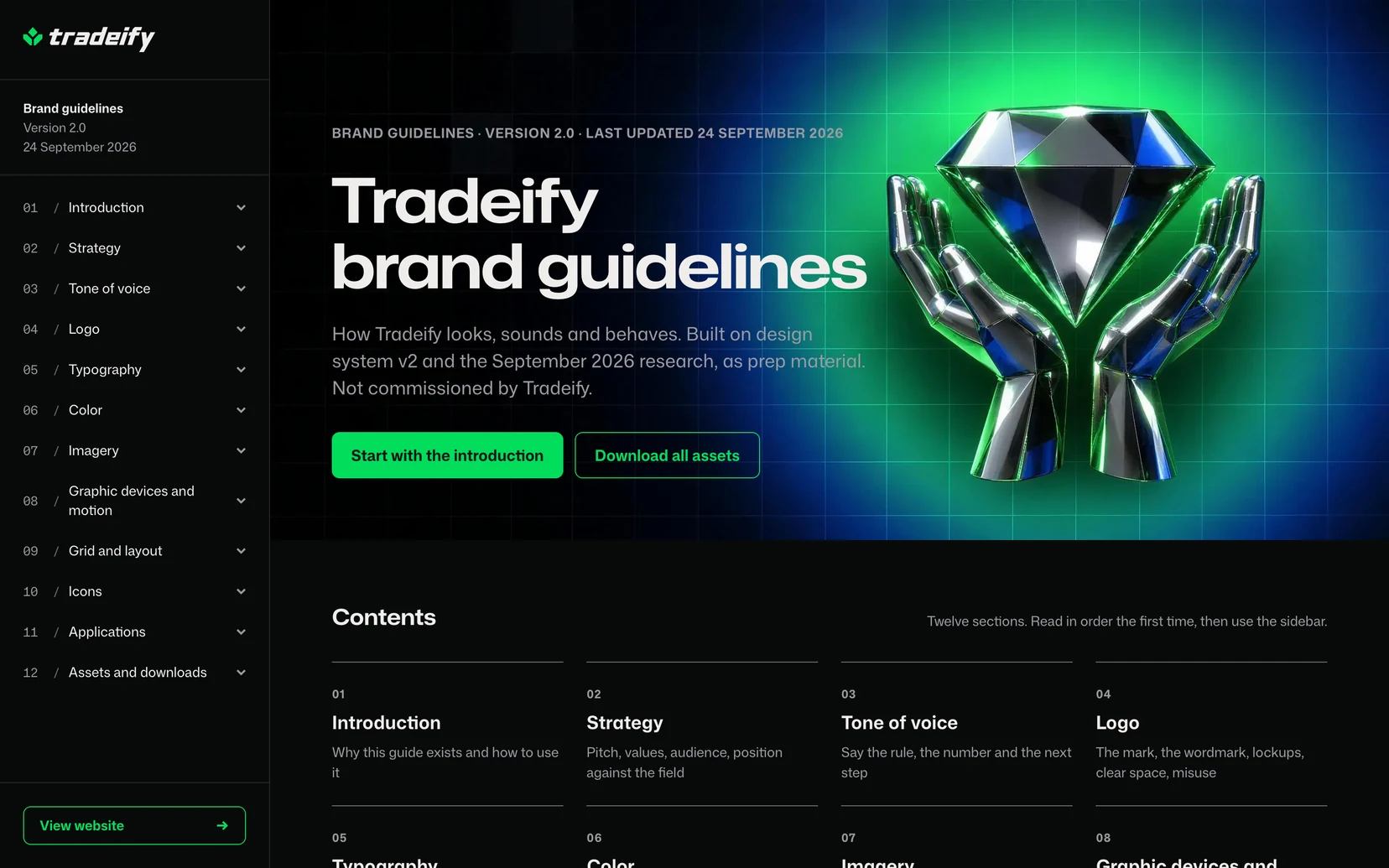 Built half: the guidelines home in the browser